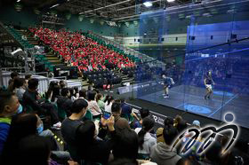 The Junior Development Clinic with over 300 youngsters was conducted by Mr. Max Lee, the former Hong Kong Men's Champion. Plus, two world's top men's players, the world no.6 Egyptian Marwan ElShorbagy, and world no.13, Nicolas Mueller from Switzerland were invited to share their squash tricks and play with the junior players.