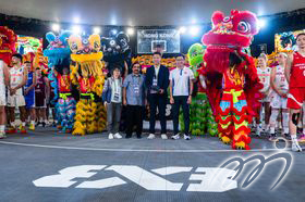 From right to left: Mr. Sam Wong, Commissioner for Sports of Culture, Sports and Tourism Bureau; Mr. Kenny Wong, Chairman of FIBA 3x3 UOQT Hong Kong Organizing Committee; Mr. Kempareddy Govindaraj, President of FIBA Asia; Ms. Chan Chun Lok Natalie, Assistant Director (TV & Corporate Businesses) of RTHK officiated the opening ceremony.