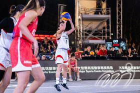 Tong Hiu Lui,  player of Hong Kong, China 3x3 Women's Team, shoot for basket in the game.
