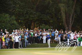 Cabrera BELLO from Spain is playing his second shot to the green of the 18th hole in the final round.