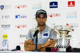 A very serious Aaron Rai during his Press Conference after winning the 2018 Honma Hong Kong Open.