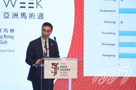 Mr. Michael Lee, President of HKEF, delivered his presentation at the second edition of Asia Horse Week on the topic of “Equestrian Sports development in Hong Kong”.