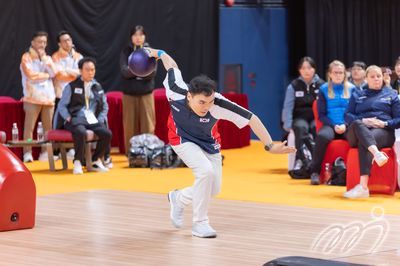 Men's Trios: Kim Jun Yung of Korea team is competed with Sweden team in the Trios semifinals.