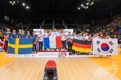 男子队制5人赛的最终结果，法国队夺得金牌，瑞典队获得银牌，韩国队和德国队并列铜牌。