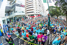Runners are very excited before the start of the Standard Chartered Hong Kong Marathon 2017.
