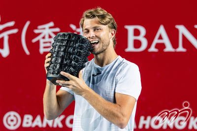 France's Alexandre Muller hits a backhand groundstroke in the singles final of the Bank of China Hong Kong Tennis Open 2025.