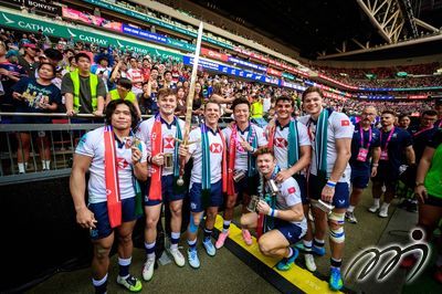 Hong Kong China Men celebrate their Melrose Claymores win in front of fans on Sunday afternoon