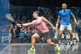 Men's semifinal, Paul Coll from New Zealand (Left) vs Mohamed ElShorbagy from England (Right).