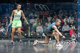 Women's semifinal, defending champion, Egyptian Hania El Hammamy (Left) vs the fourth seed, Nele Gilis from Belgium