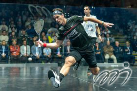 Men's final, Paul Coll from New Zealand (Front) vs World ranking number 1, Egyptian Ali Farag(Back)