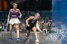 Women's final, defending champion, Egyptian Hania El Hammamy (Left) vs the third seed, USA player Amanda Sobhy(Right).