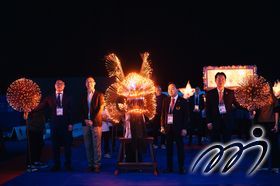 (From left) Mr. CHING Man Chun, Louis, President of the Hong Kong, China Taekwondo Association; Mr Tsoi Kin Pan, George, Commissioner for Culture, Sports and Tourism; Prof. Kyu Seok LEE, President of the Asian Taekwondo Union; Grandmaster Dong Sup LEE, President of Kukkiwon conducting the lighting ceremony.