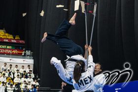 Athletes representing the Mexican Taekwondo Poomsae Team in the Freestyle Poomsae Mixed Team Over 17