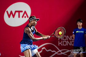 Venus WILLIAMS, winner of seven Grand Slam Singles titles, hits the ball in the Round of 16.