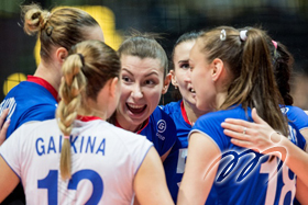 The brilliant Russia team clinches a 3-1 victory over the China team.