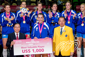 Milena RASIC, captain of the Serbia team, is awarded the Most Valuable Player.
