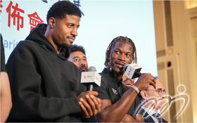 Jimmy Butler speaking at the pre-match press conference.